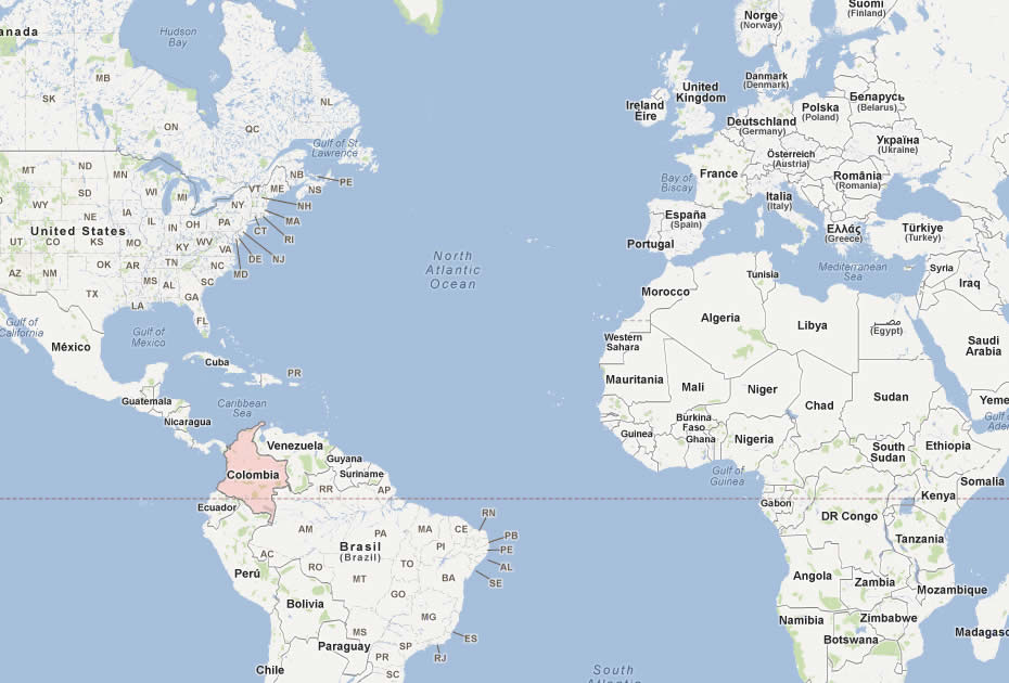 carte du colombie monde